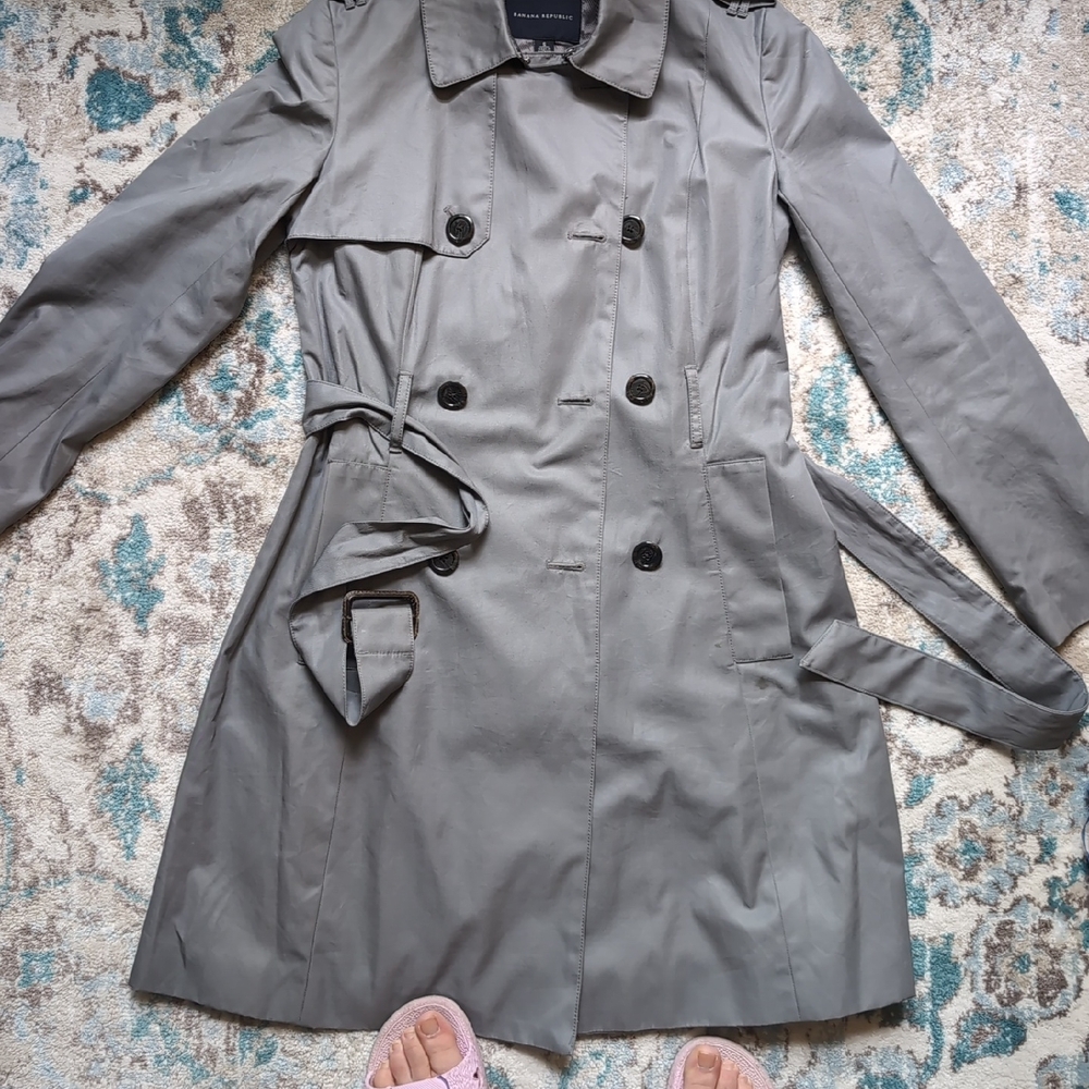 Banana Republic Gray Trench Coat Lightweight Classic - Picture 2 of 9
